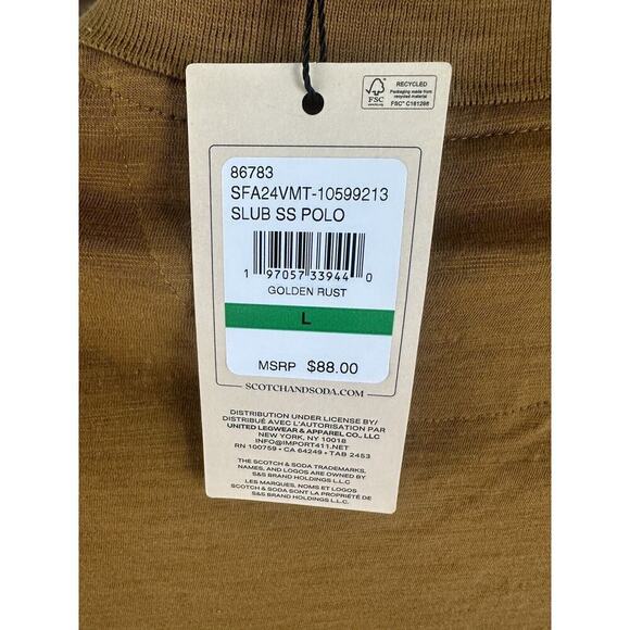 Scotch & Soda Men’s Short Sleeve Polo Shirt Large Golden Rust Yellow Brown - Picture 9 of 10
